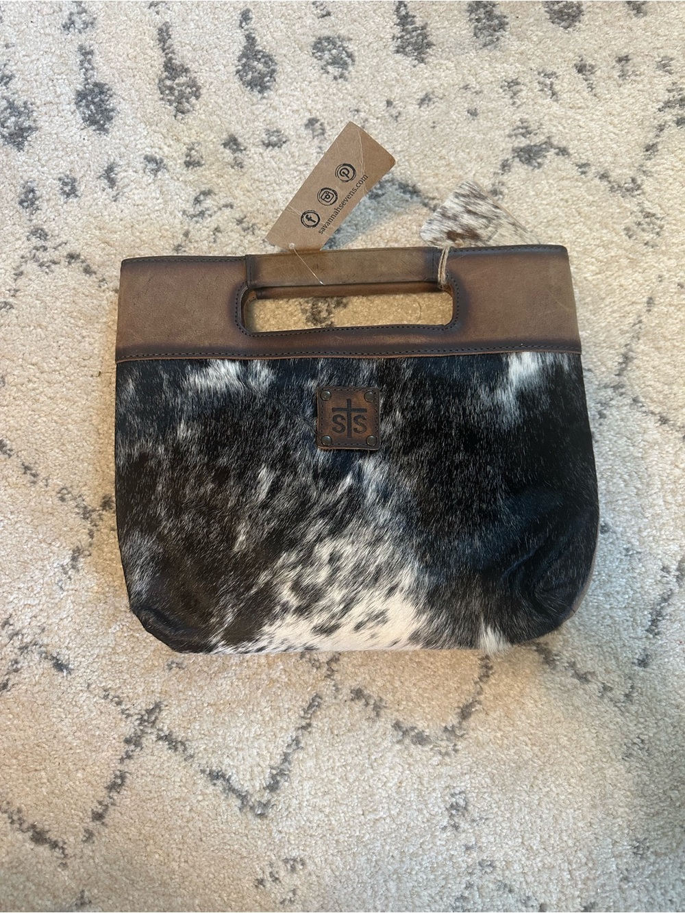 STS Ranchwear Black & White Cow Hide Clutch or Crossbody with Brown Trim